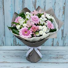 Букет цветов из:  Герберы, Альстромерии и Хризантемы в Захарково