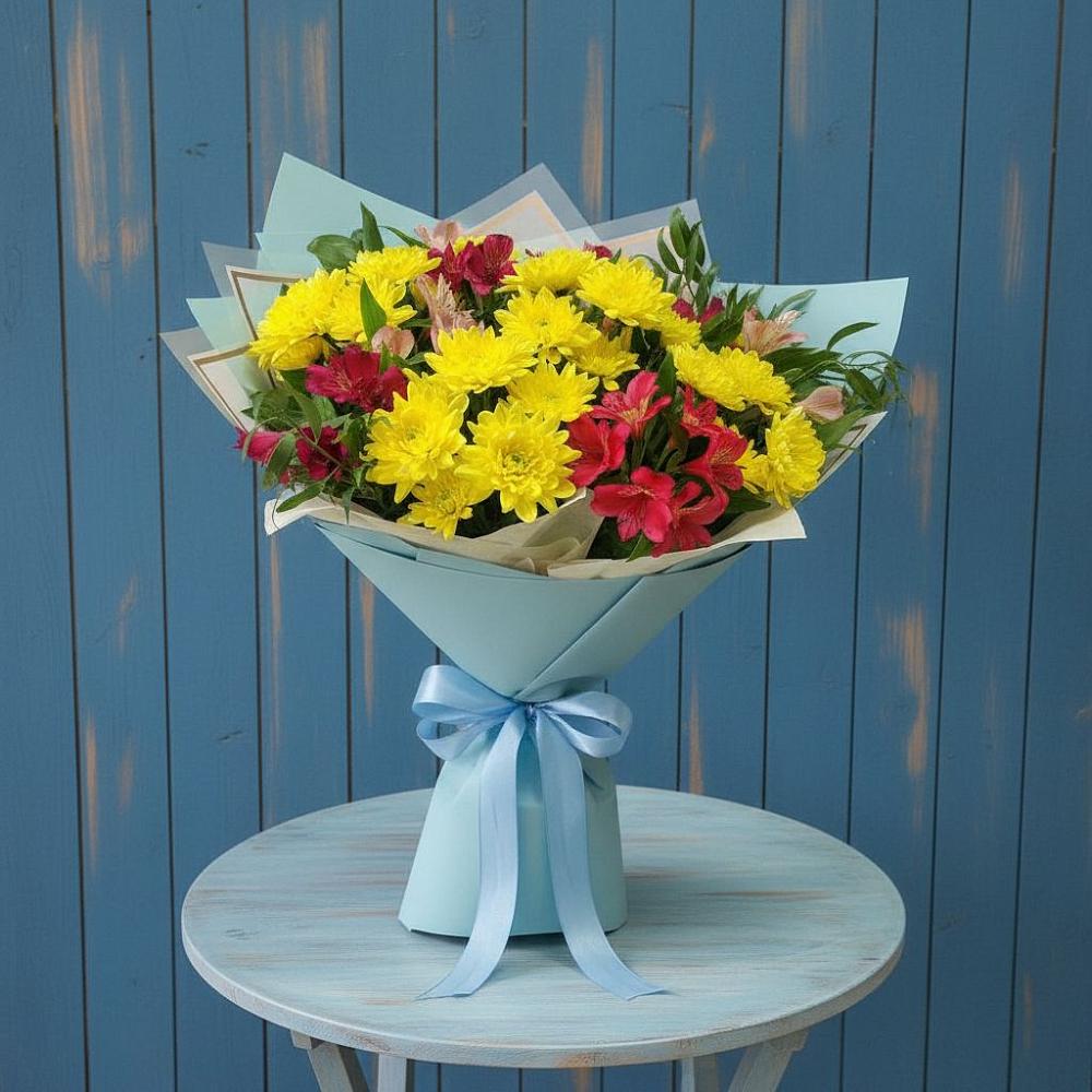 Букет цветов из: Альстромерии и Хризантемы в Захарково