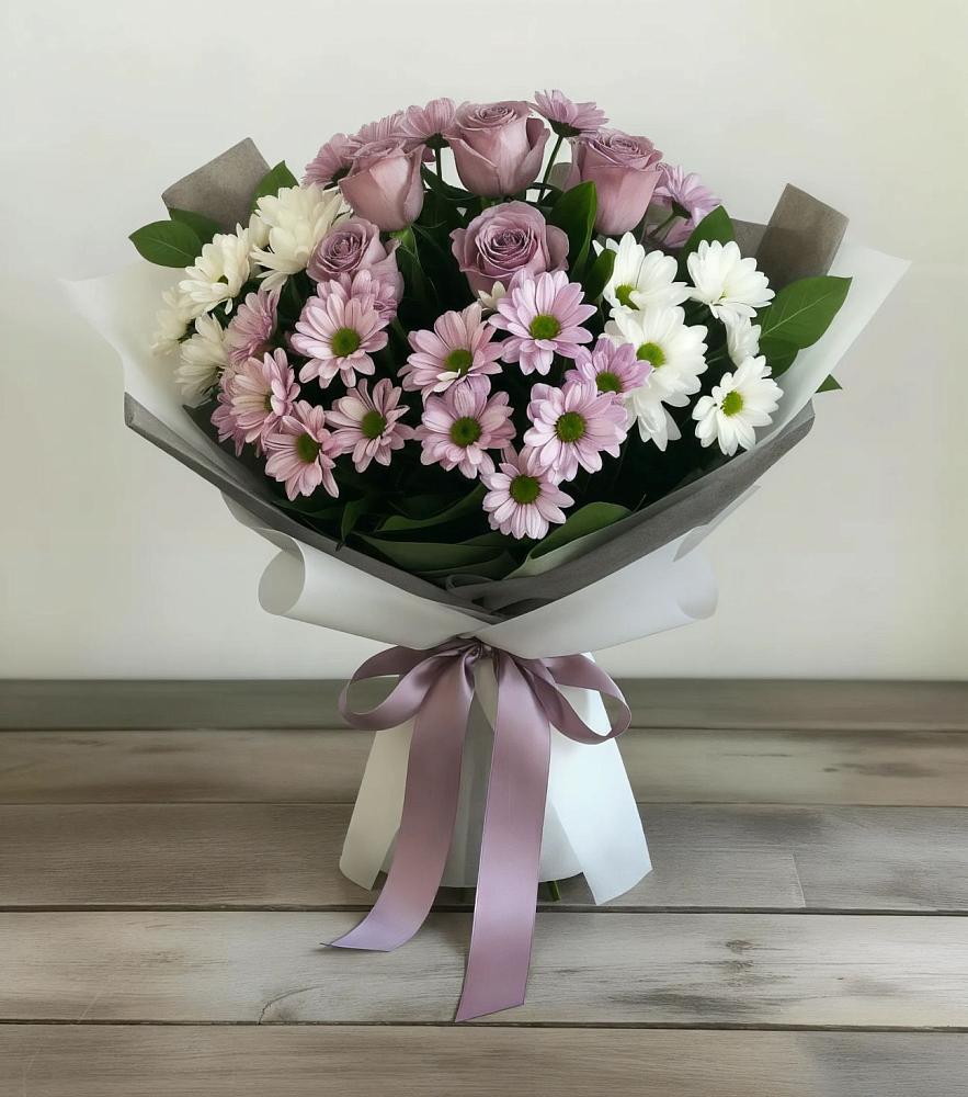 Букет цветов из: Хризантемы и Розы в Захарково