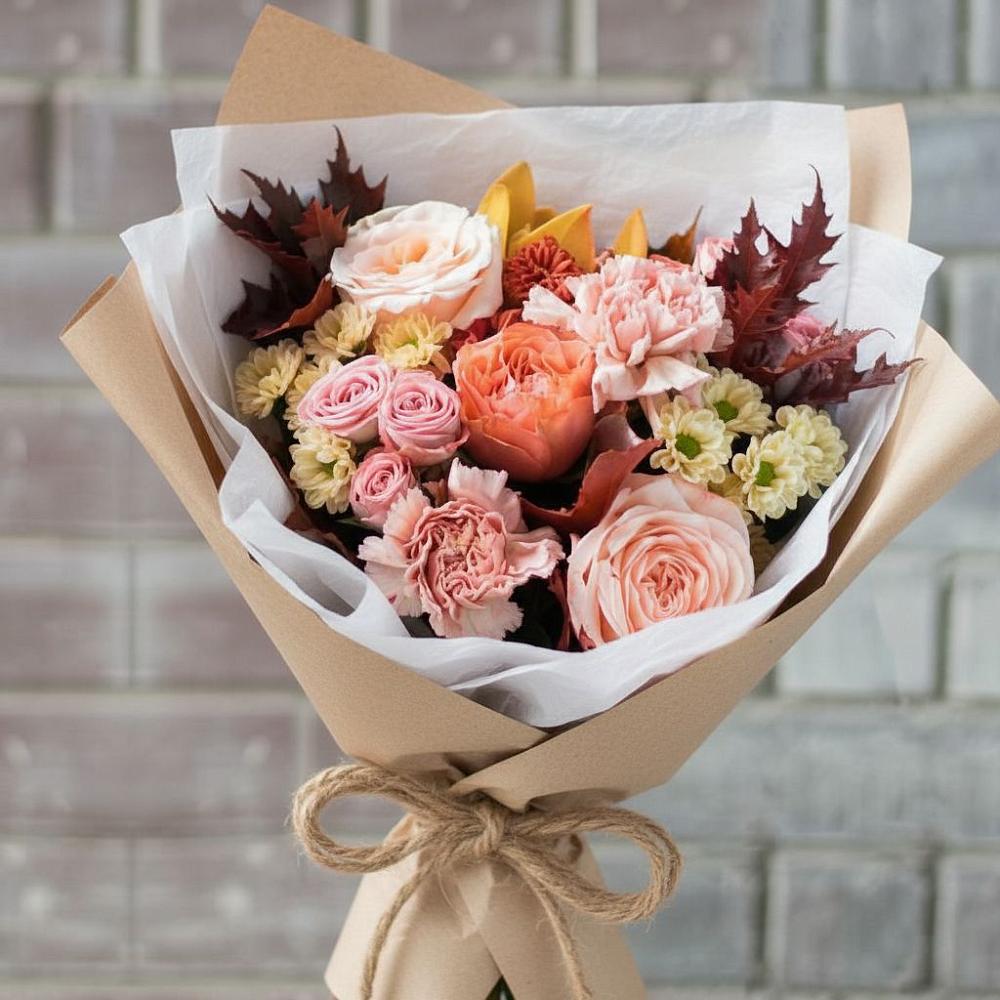 Букет цветов из: Гвоздики, Хризантемы и Розы в Захарково