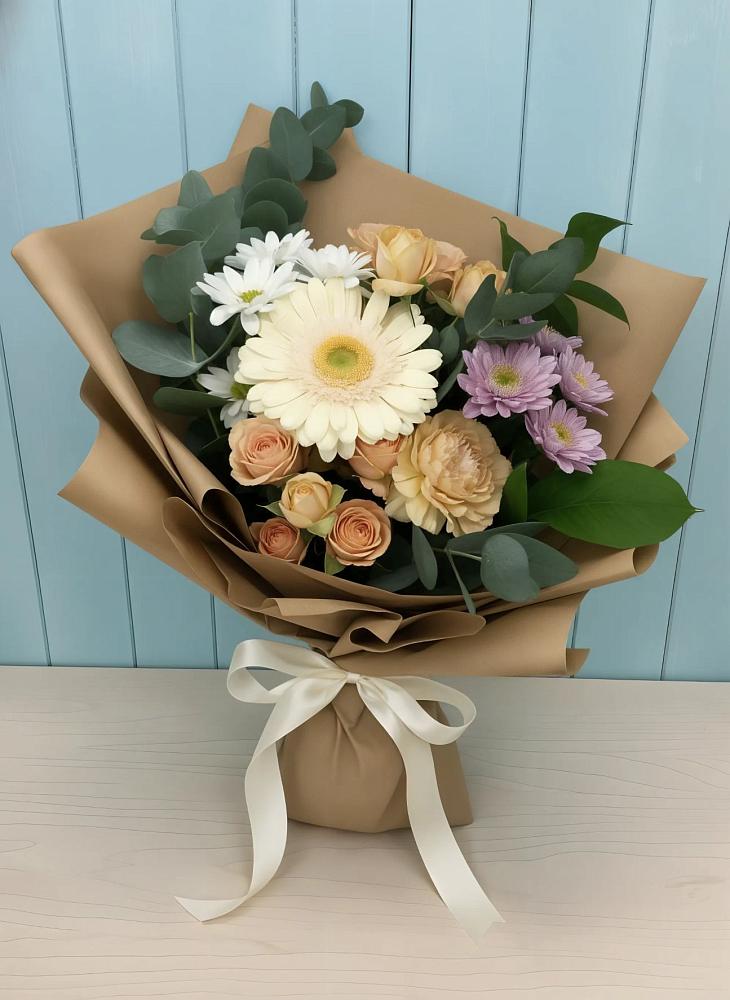 Букет цветов из: Герберы и Хризантемы в Захарково
