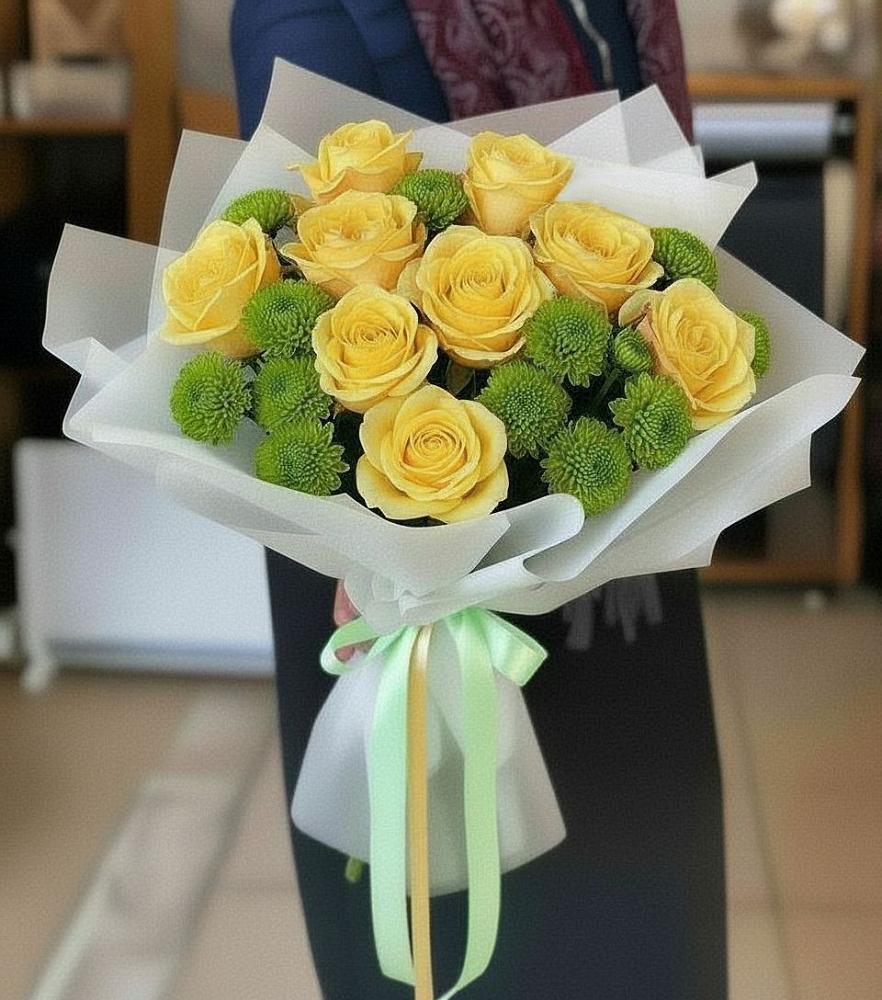 Букет цветов из: Хризантемы и Розы в Захарково