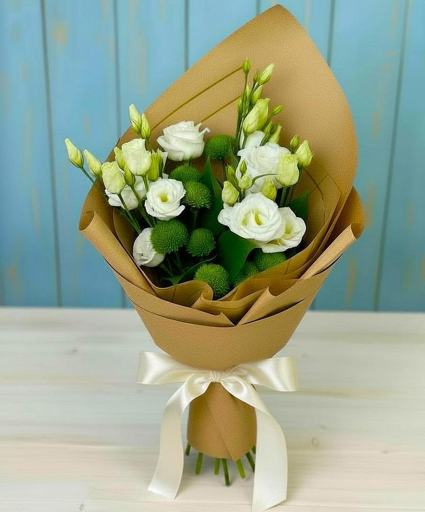 Букет цветов из: Хризантемы и Лизиантусы в Захарково