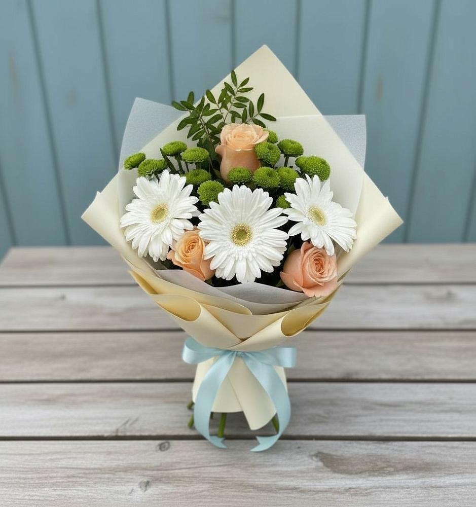 Букет цветов из: Герберы, Розы и Хризантемы в Захарково