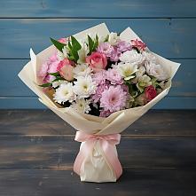 Букет цветов из:  Хризантемы, Альстромерии и Розы в Захарково