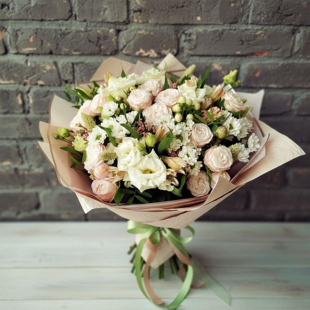 Букет цветов из: Альстромерии, Розы и Хризантемы в Захарково