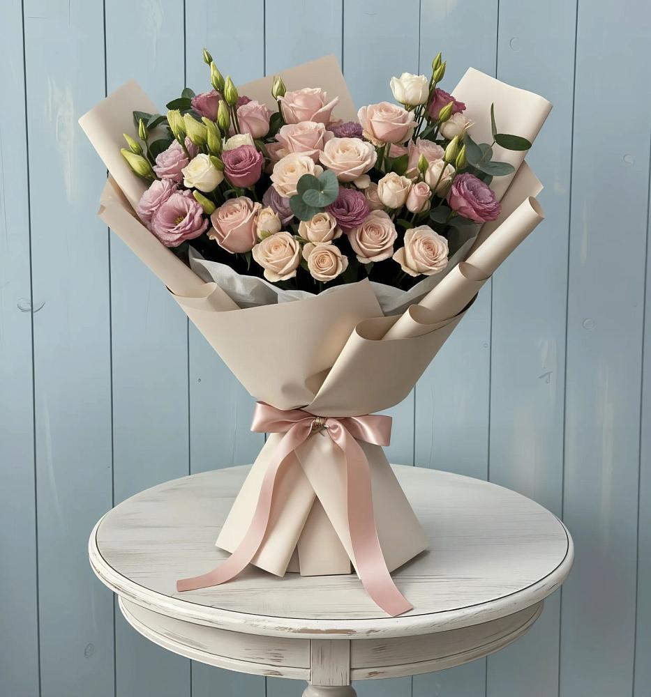 Букет цветов из: Розы и Лизиантусы в Захарково