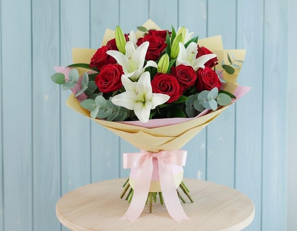 Букет цветов из: Лилии и Розы в Захарково